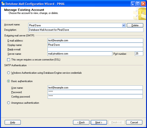 Configure Database Mail Account.